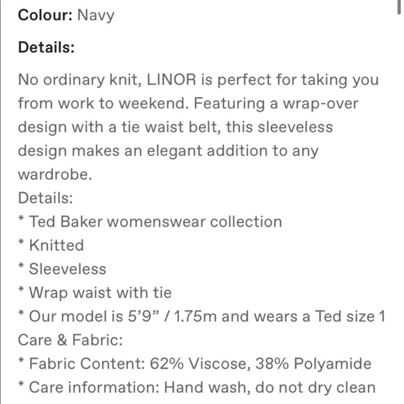 Ted Baker Linor Sleeveless Wrap Knit Navy Blue size 2 - Picture 4 of 10